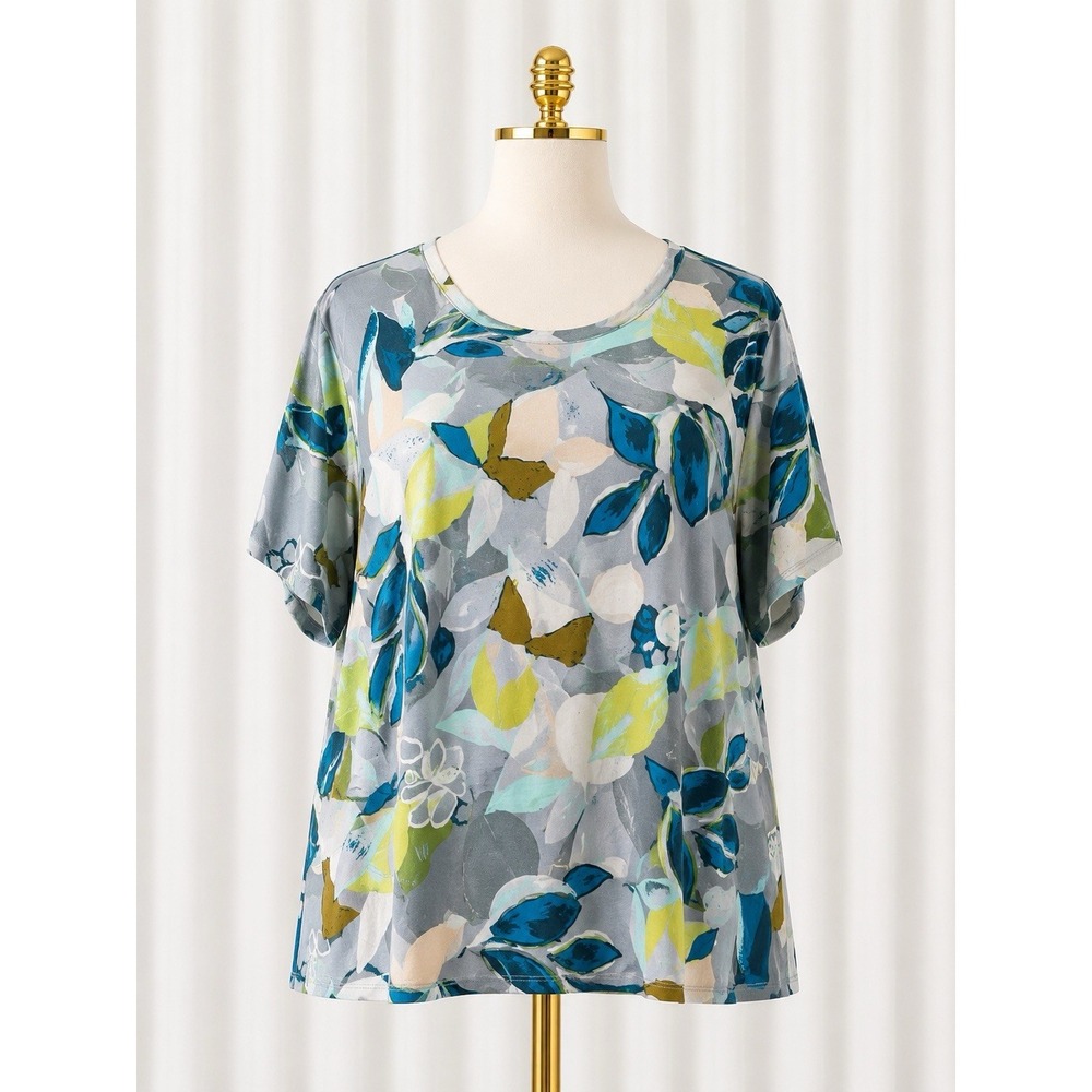 LOGO Principles by Lori Goldstein 3X Cotton Modal Printed 26" Tee Top A375066